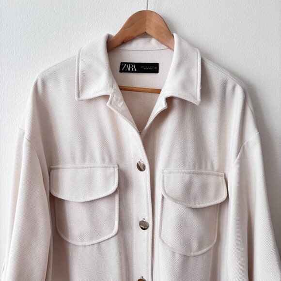 Zara Long Overshirt in Cream - Picture 4 of 8